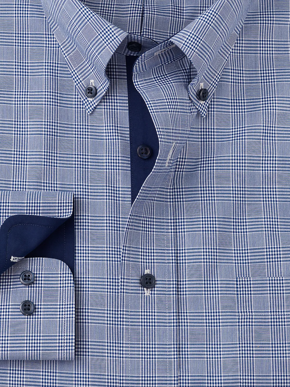 Non-Iron Cotton Plaid Dress Shirt With Contrast Trim - Sodalite