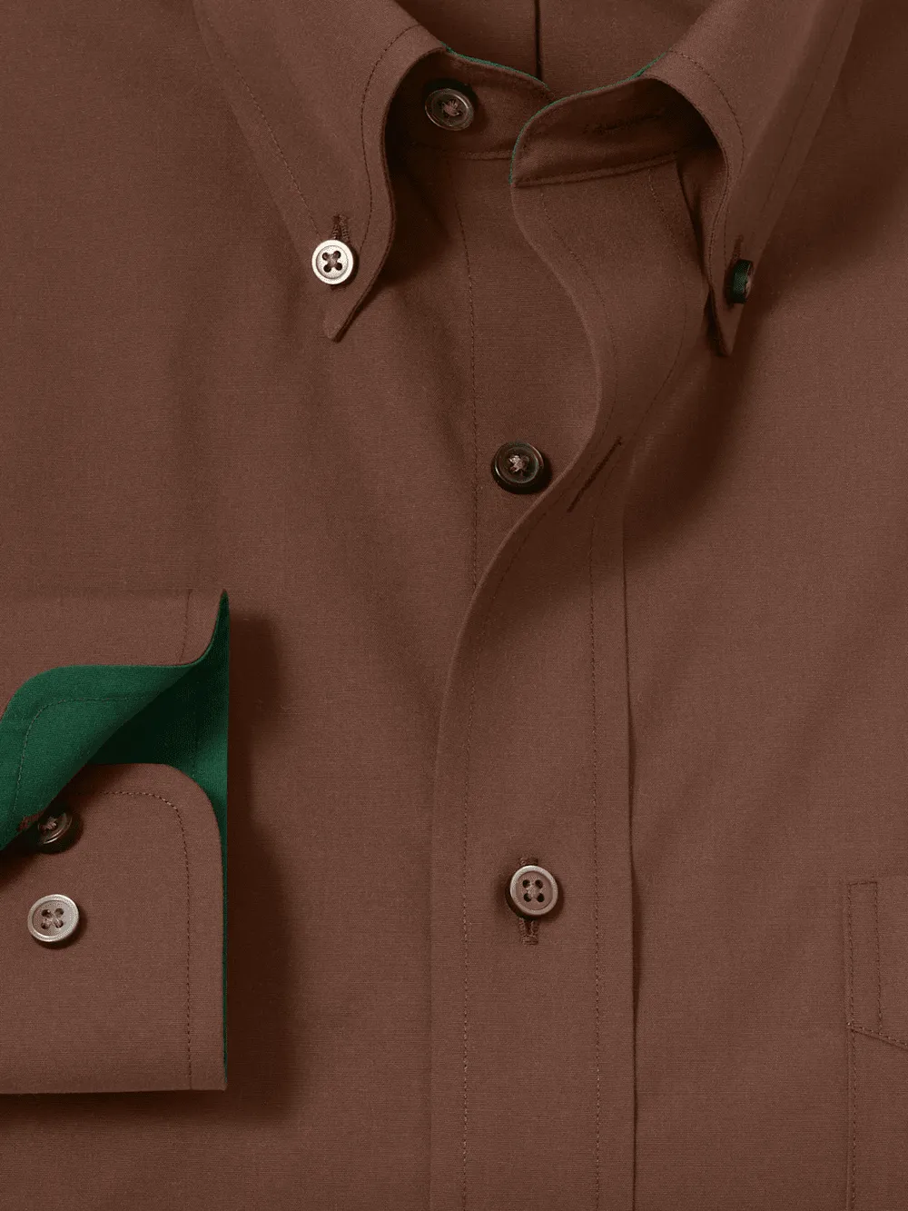 Non-Iron Cotton Solid Dress Shirt With Contrast Trim - Brown