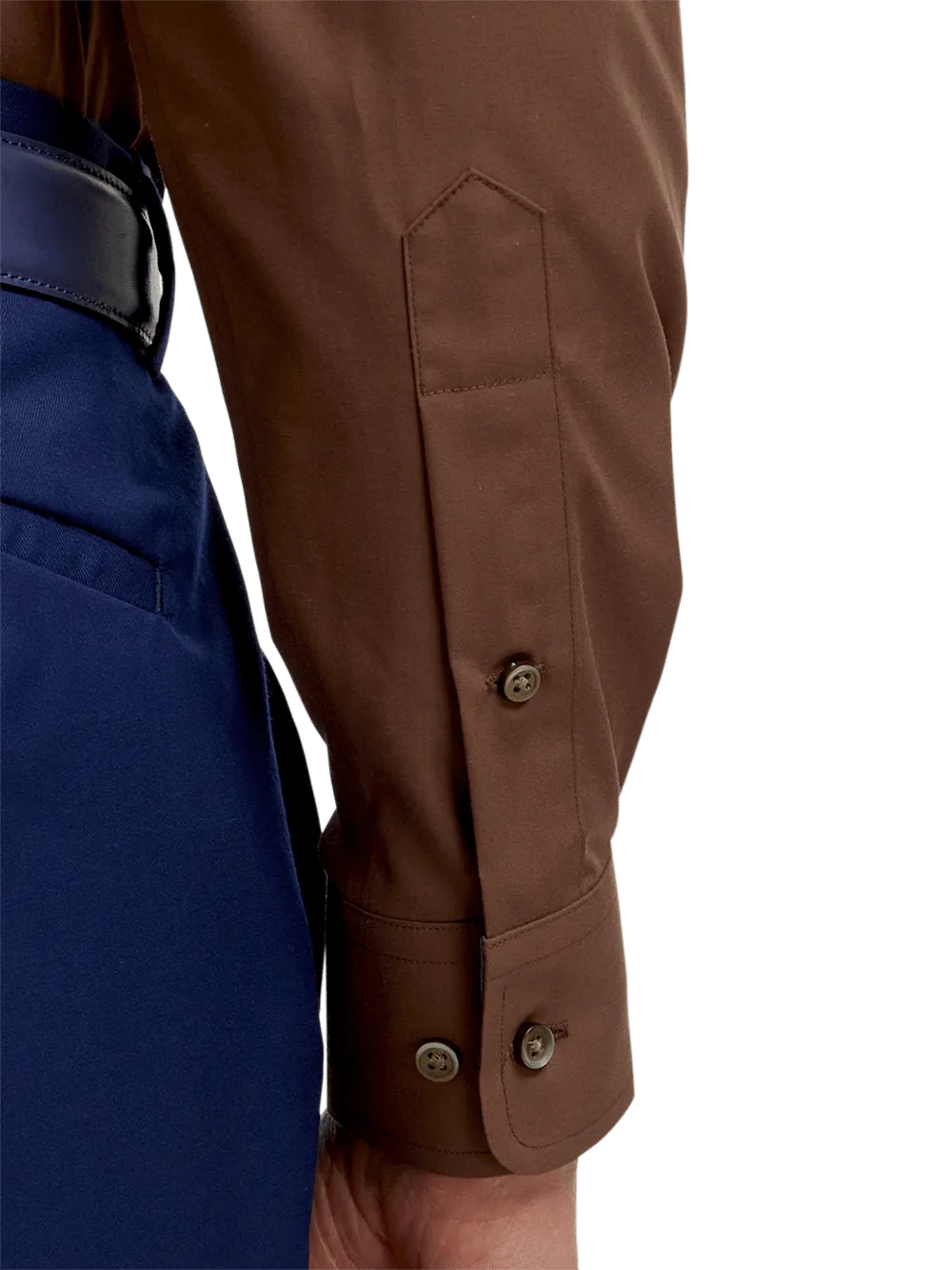 Non-Iron Cotton Solid Dress Shirt With Contrast Trim - Brown