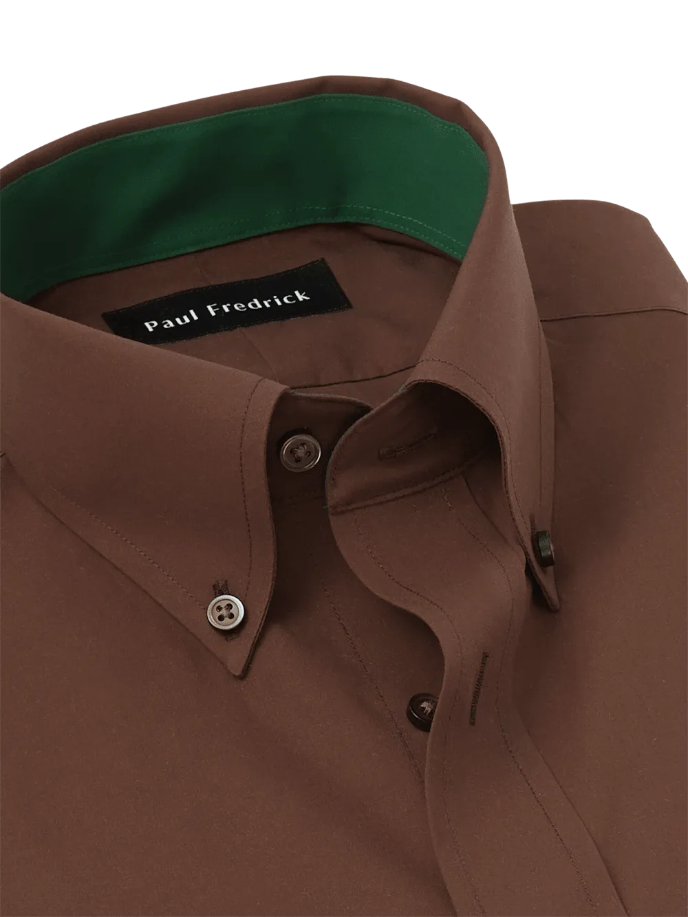 Non-Iron Cotton Solid Dress Shirt With Contrast Trim - Brown