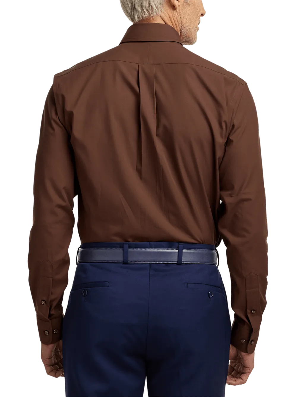 Non-Iron Cotton Solid Dress Shirt With Contrast Trim - Brown