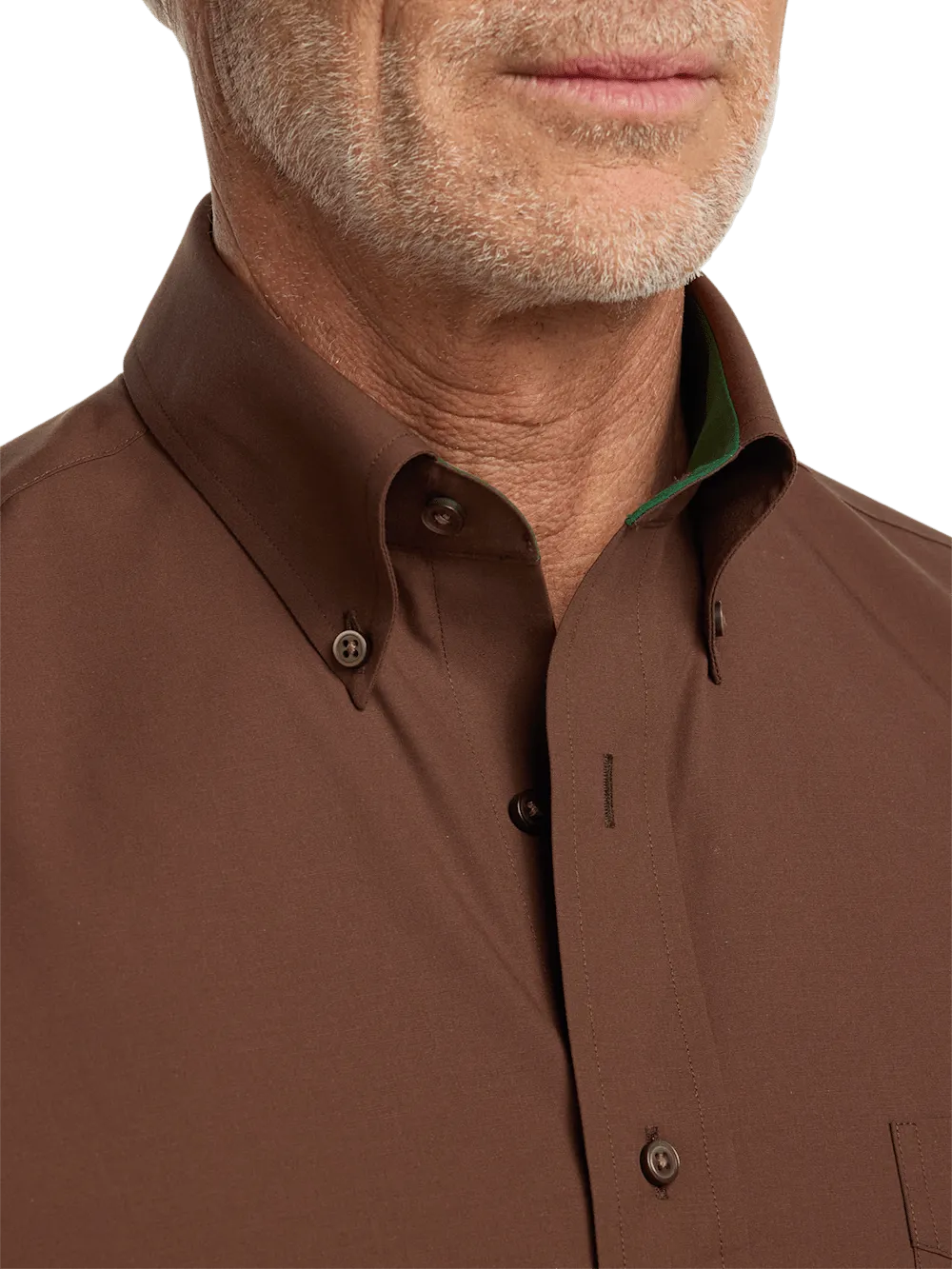 Non-Iron Cotton Solid Dress Shirt With Contrast Trim - Brown