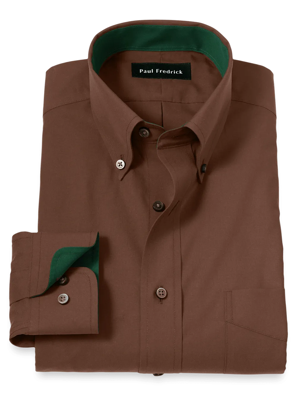 Non-Iron Cotton Solid Dress Shirt With Contrast Trim - Brown