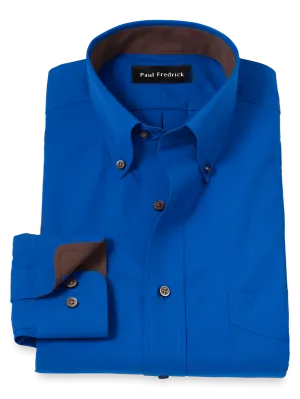 Non-Iron Cotton Solid Dress Shirt With Contrast Trim - Cobalt