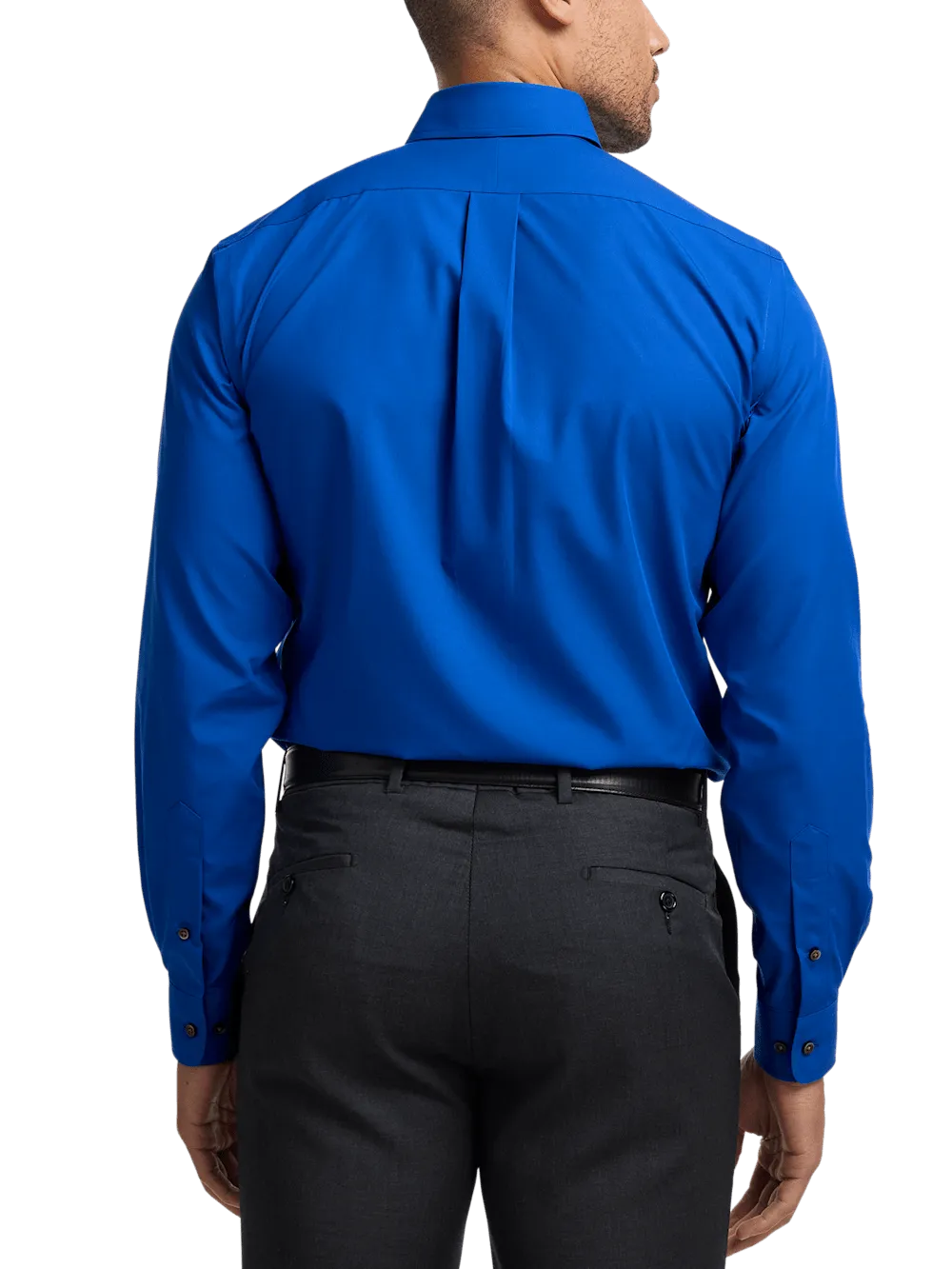 Non-Iron Cotton Solid Dress Shirt With Contrast Trim - Cobalt