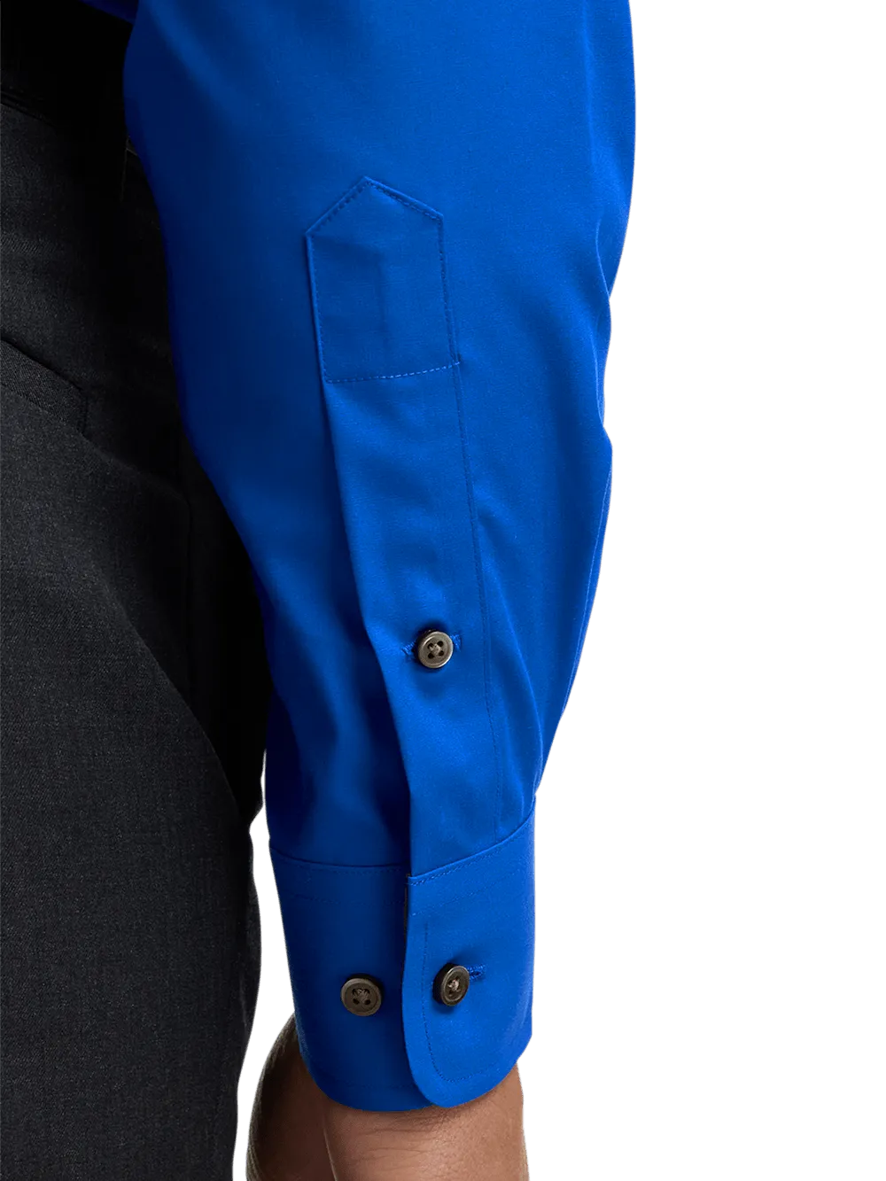 Non-Iron Cotton Solid Dress Shirt With Contrast Trim - Cobalt