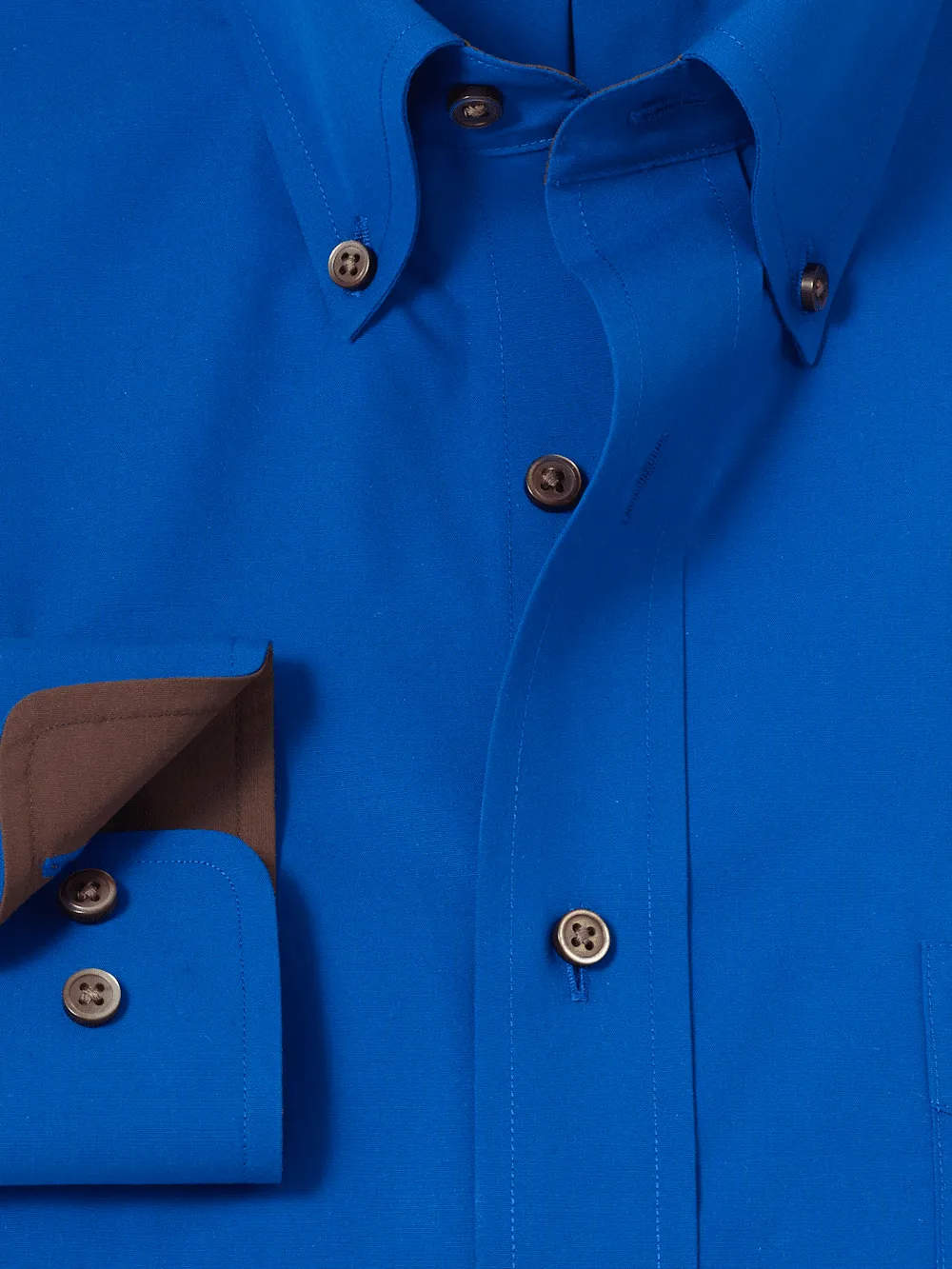 Non-Iron Cotton Solid Dress Shirt With Contrast Trim - Cobalt