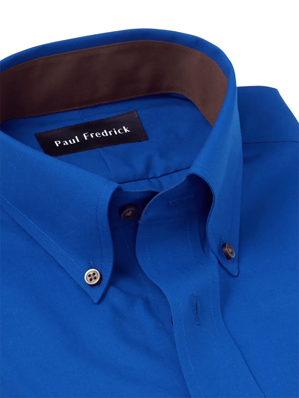 Non-Iron Cotton Solid Dress Shirt With Contrast Trim - Cobalt