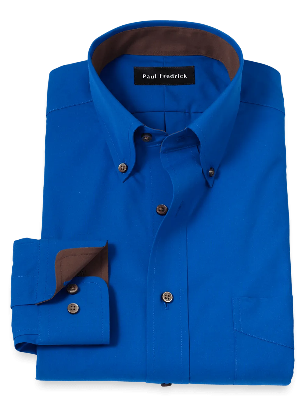 Non-Iron Cotton Solid Dress Shirt With Contrast Trim - Cobalt