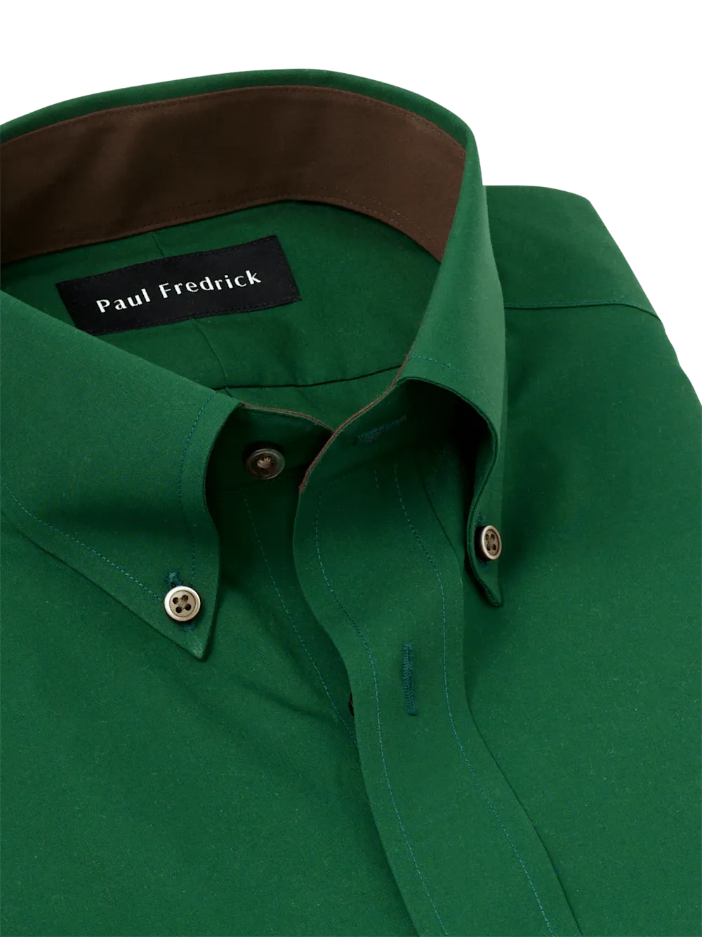 Non-Iron Cotton Solid Dress Shirt With Contrast Trim - Green