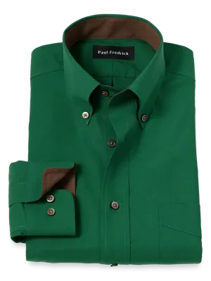 Non-Iron Cotton Solid Dress Shirt With Contrast Trim - Green
