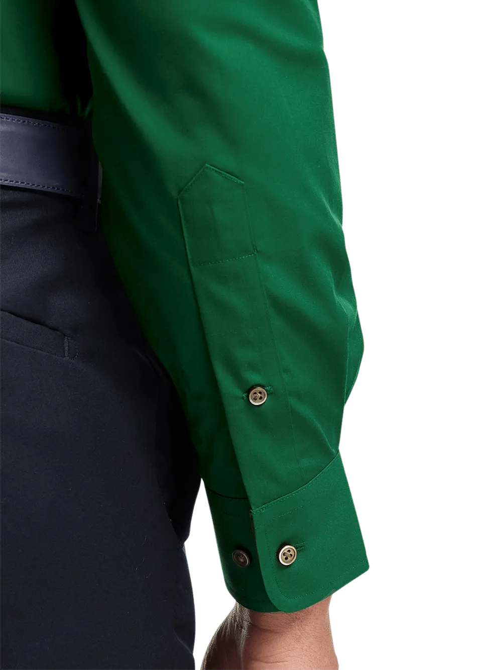 Non-Iron Cotton Solid Dress Shirt With Contrast Trim - Green