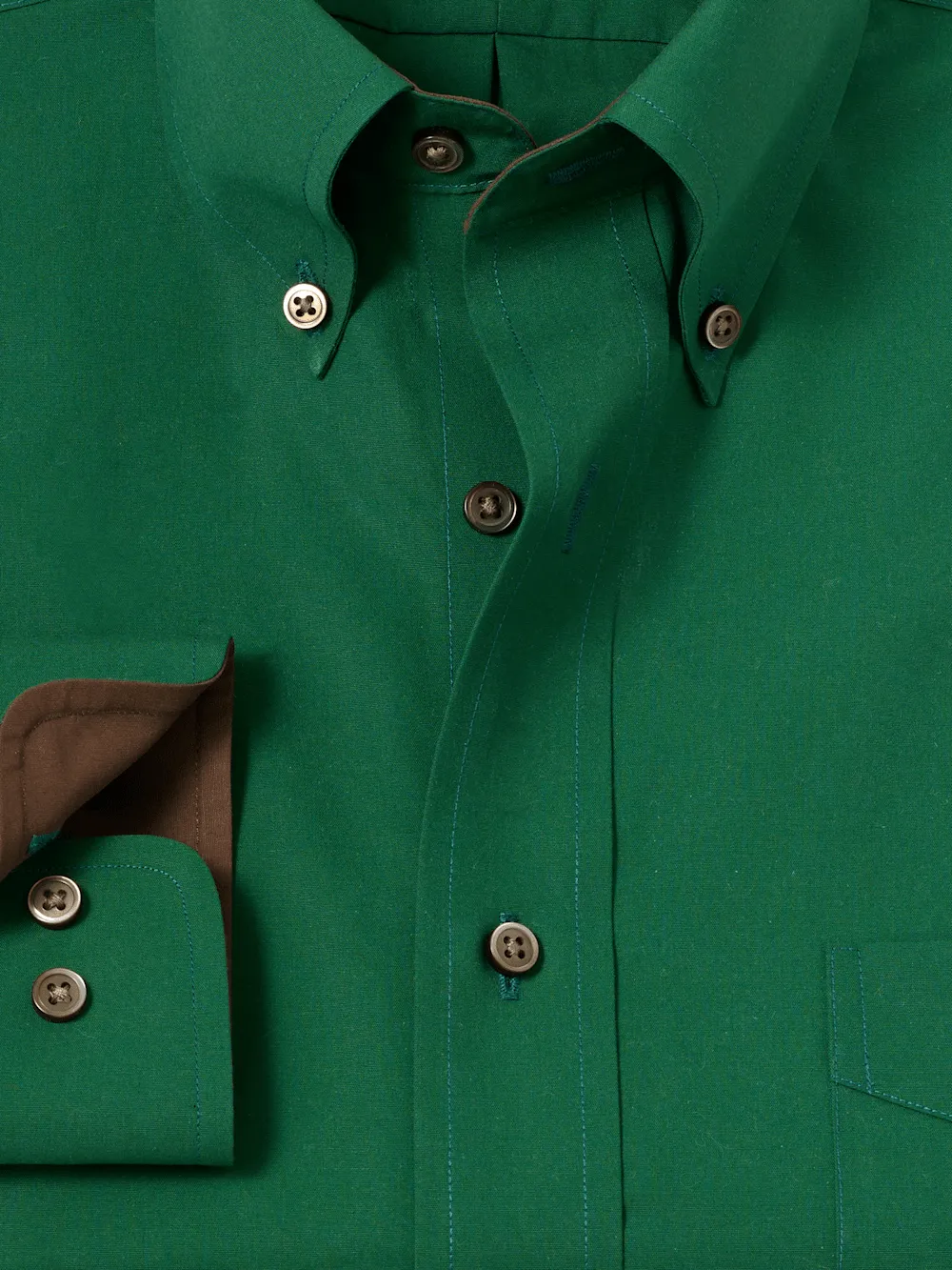 Non-Iron Cotton Solid Dress Shirt With Contrast Trim - Green