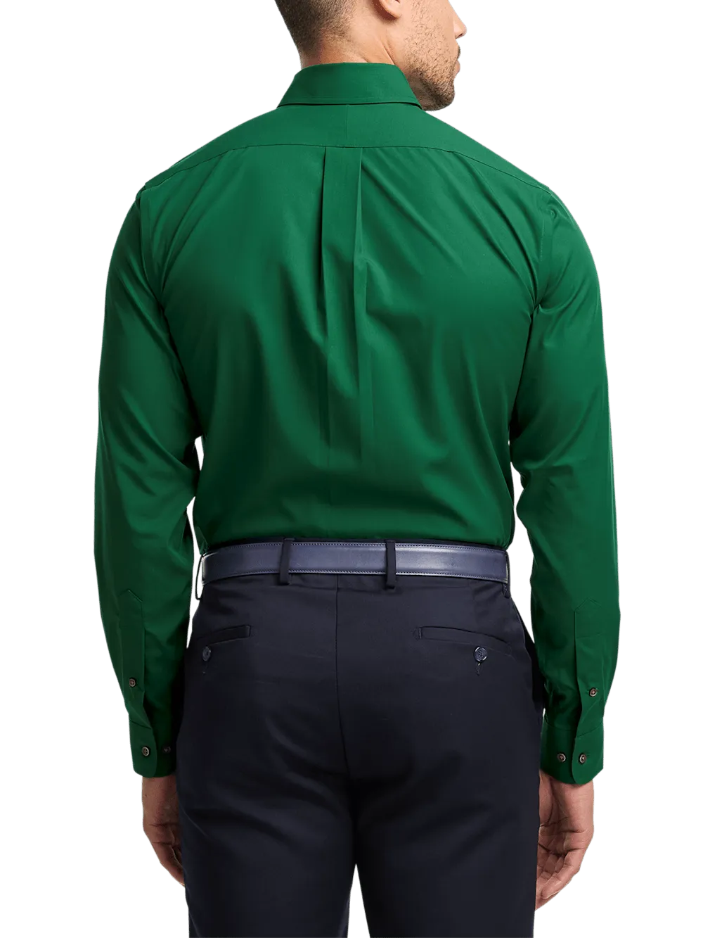 Non-Iron Cotton Solid Dress Shirt With Contrast Trim - Green