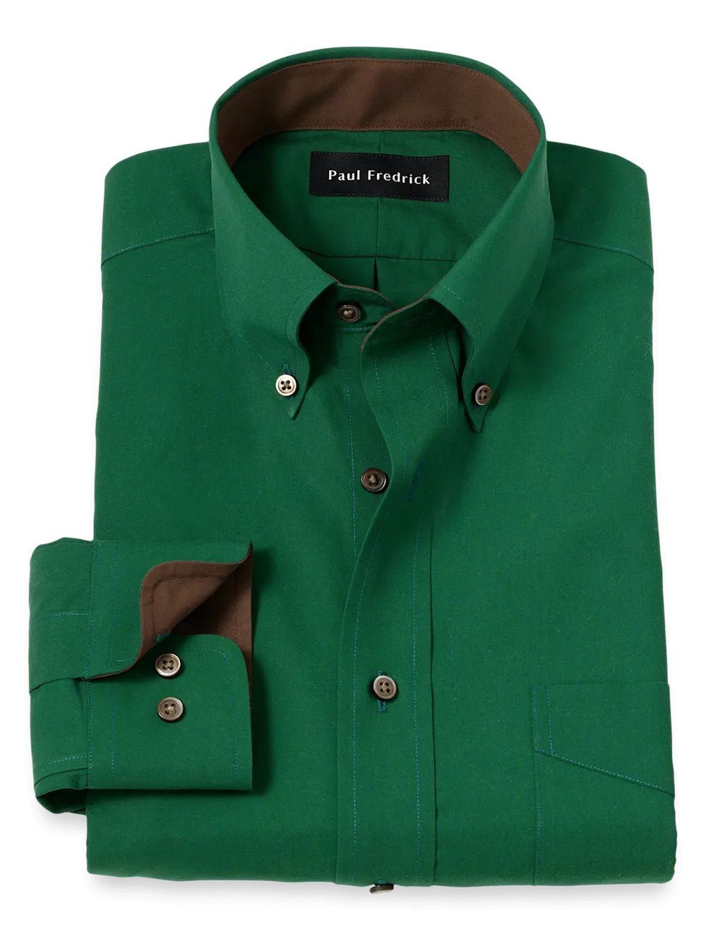 Non-Iron Cotton Solid Dress Shirt With Contrast Trim - Green
