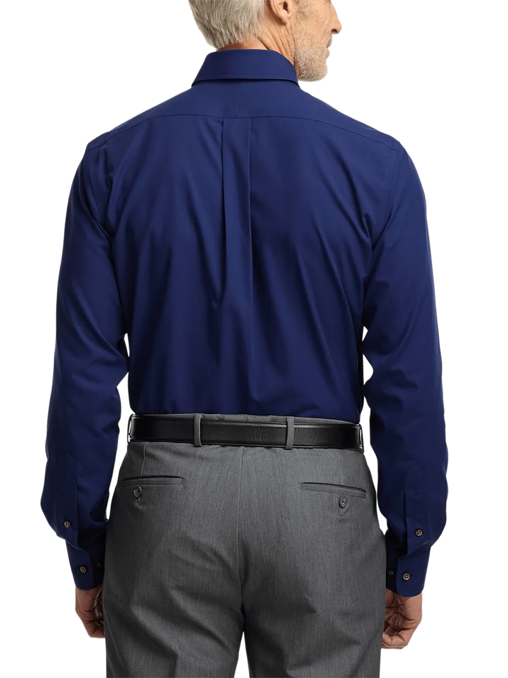 Non-Iron Cotton Solid Dress Shirt With Contrast Trim - Navy