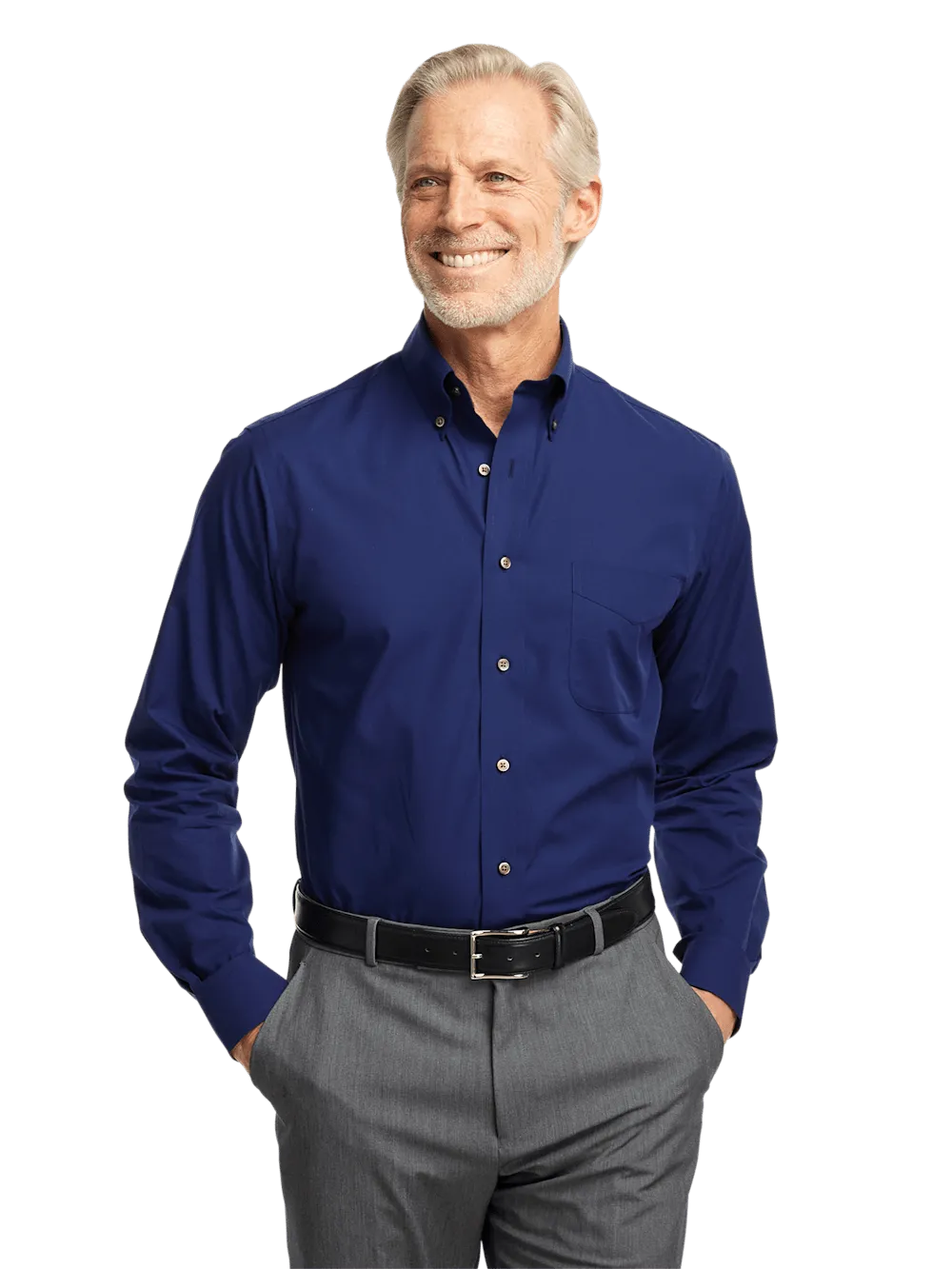 Non-Iron Cotton Solid Dress Shirt With Contrast Trim - Navy
