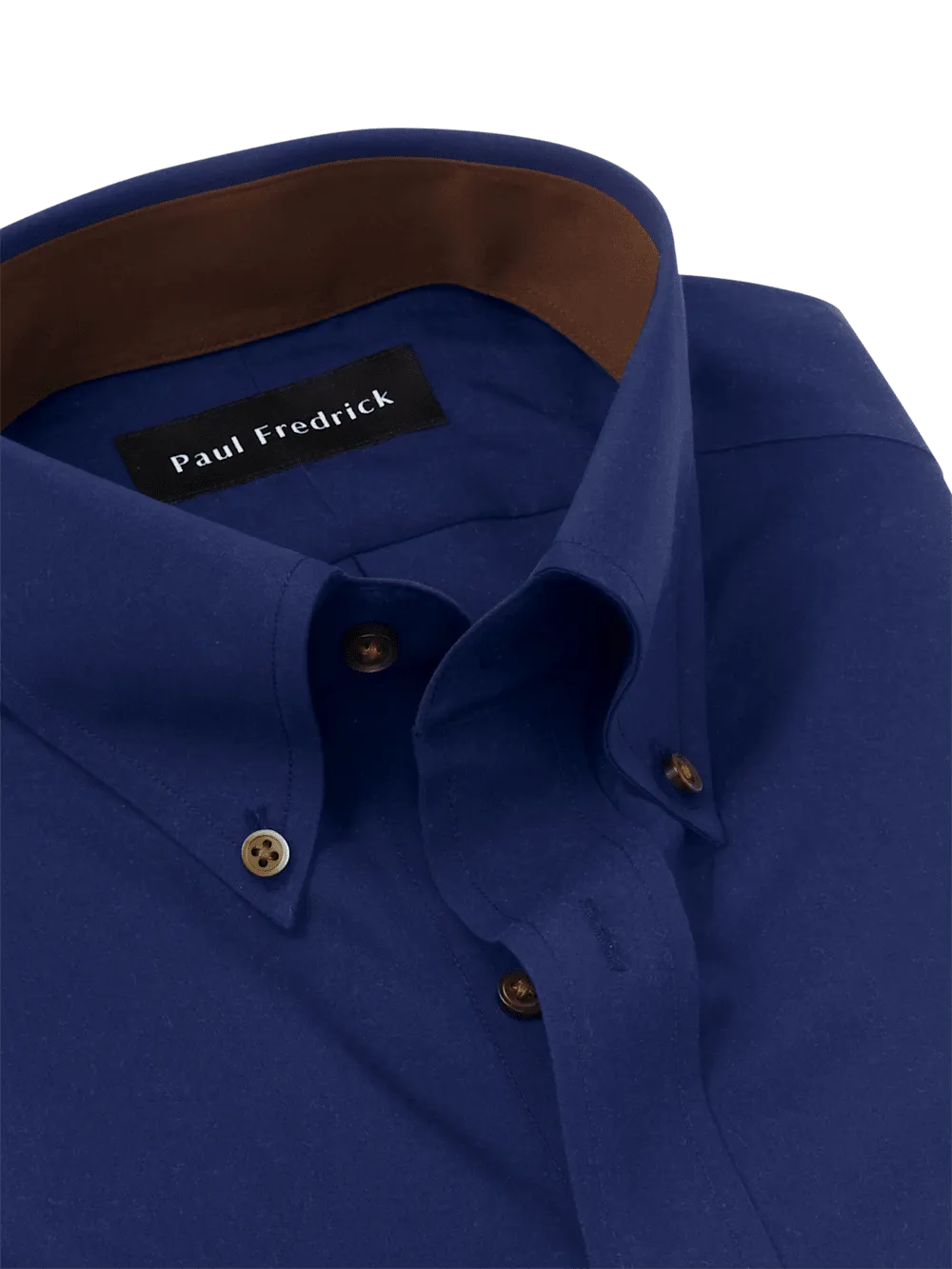 Non-Iron Cotton Solid Dress Shirt With Contrast Trim - Navy