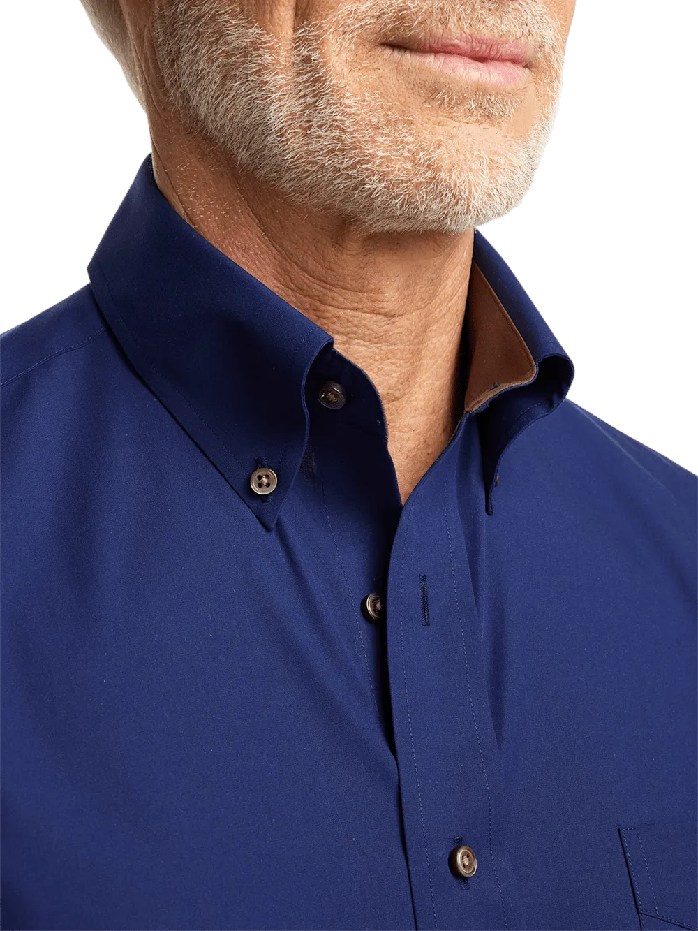 Non-Iron Cotton Solid Dress Shirt With Contrast Trim - Navy