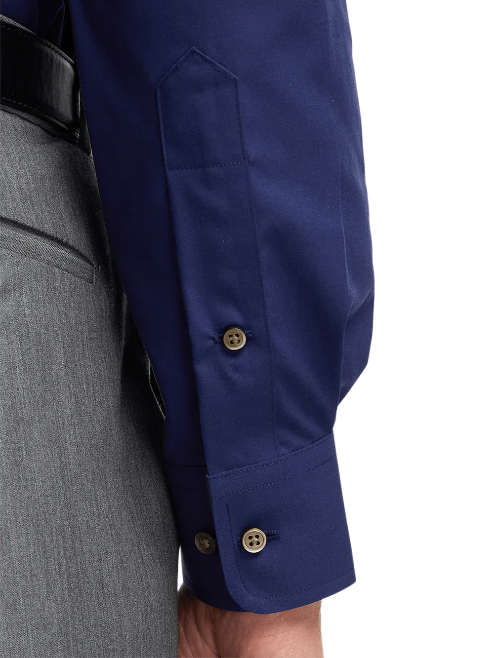 Non-Iron Cotton Solid Dress Shirt With Contrast Trim - Navy