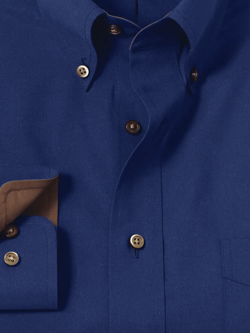 Non-Iron Cotton Solid Dress Shirt With Contrast Trim - Navy