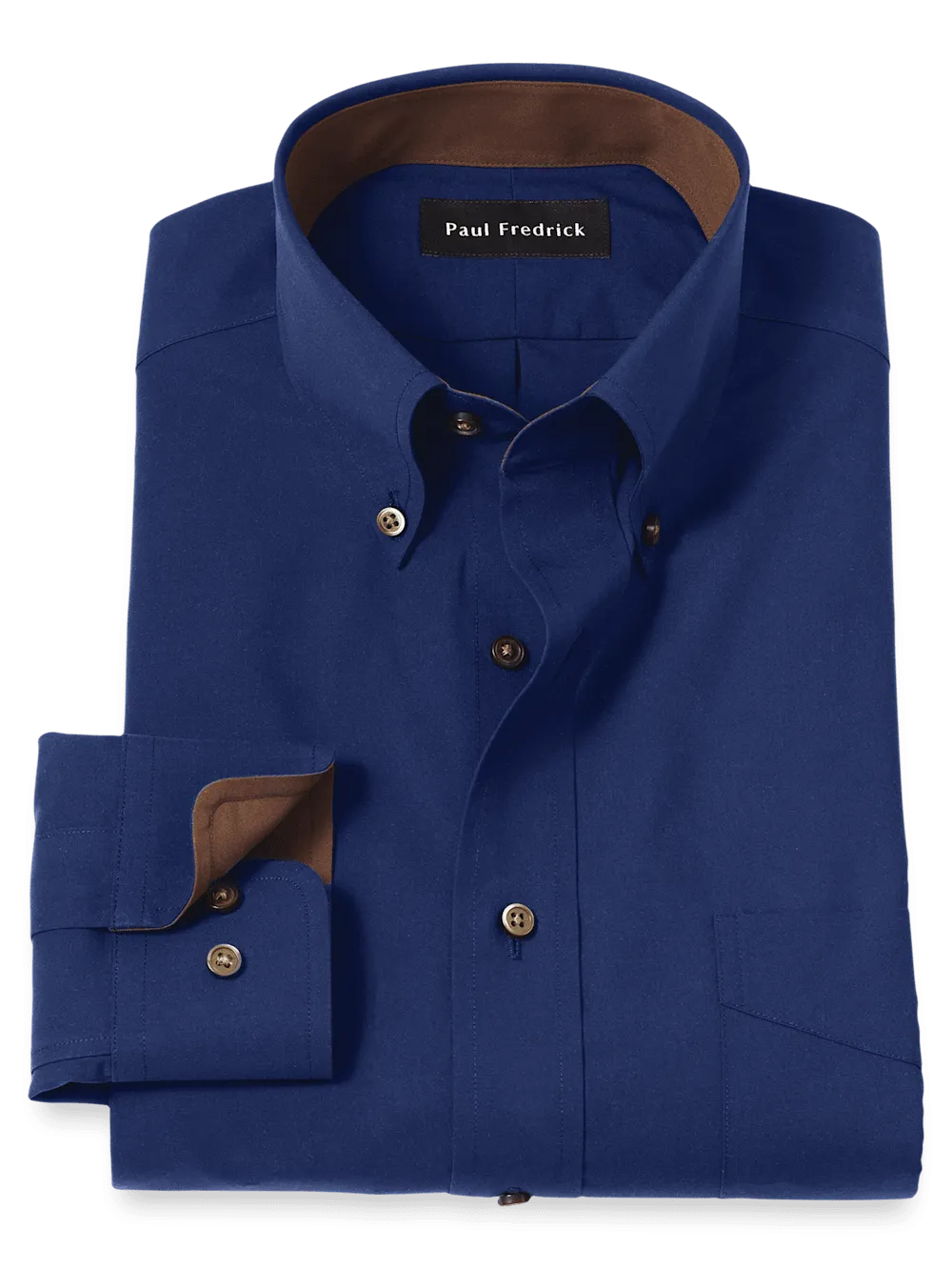 Non-Iron Cotton Solid Dress Shirt With Contrast Trim - Navy