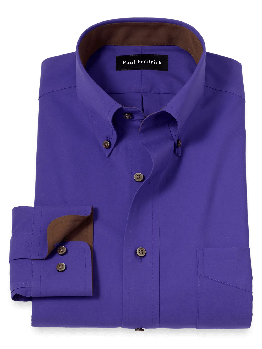 Non-Iron Cotton Solid Dress Shirt With Contrast Trim - Purple