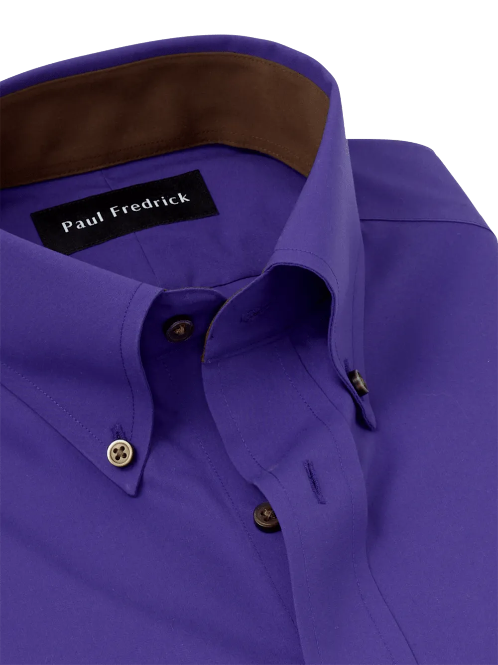Non-Iron Cotton Solid Dress Shirt With Contrast Trim - Purple