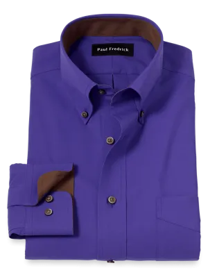 Non-Iron Cotton Solid Dress Shirt With Contrast Trim - Purple