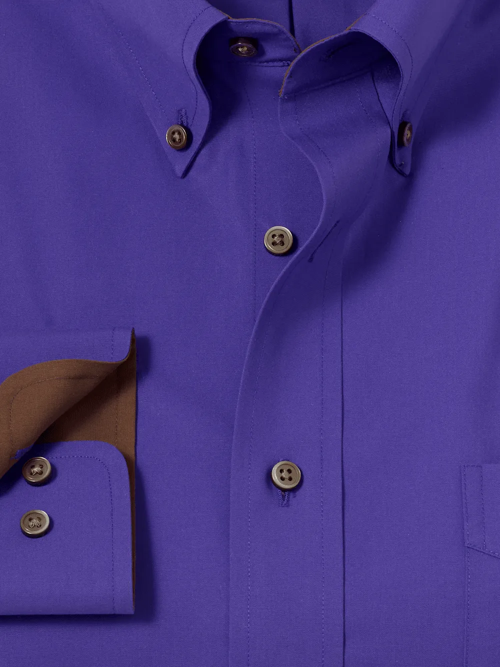 Non-Iron Cotton Solid Dress Shirt With Contrast Trim - Purple