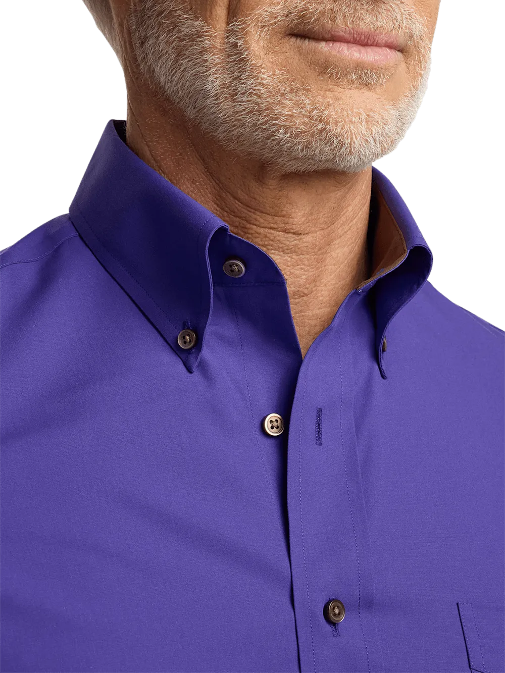 Non-Iron Cotton Solid Dress Shirt With Contrast Trim - Purple