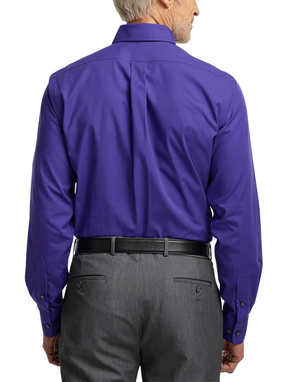 Non-Iron Cotton Solid Dress Shirt With Contrast Trim - Purple