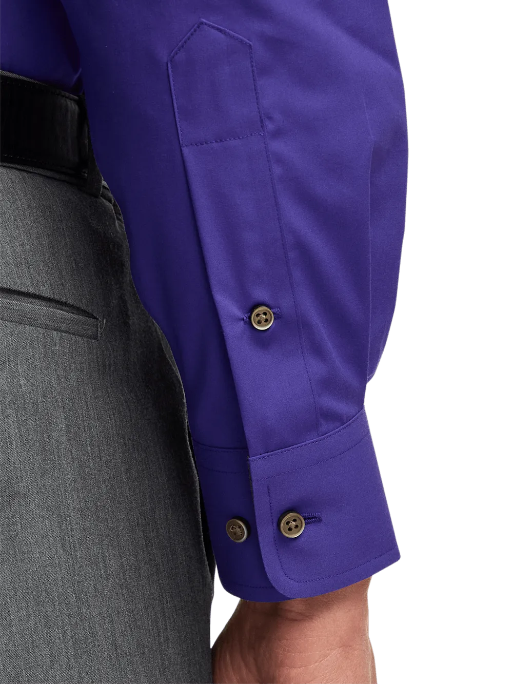 Non-Iron Cotton Solid Dress Shirt With Contrast Trim - Purple