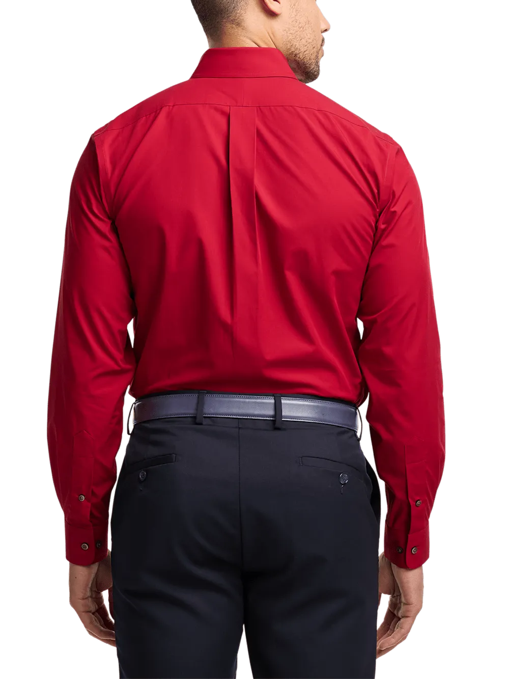 Non-Iron Cotton Solid Dress Shirt With Contrast Trim - Red