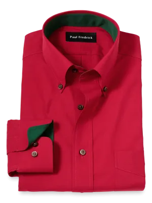 Non-Iron Cotton Solid Dress Shirt With Contrast Trim - Red