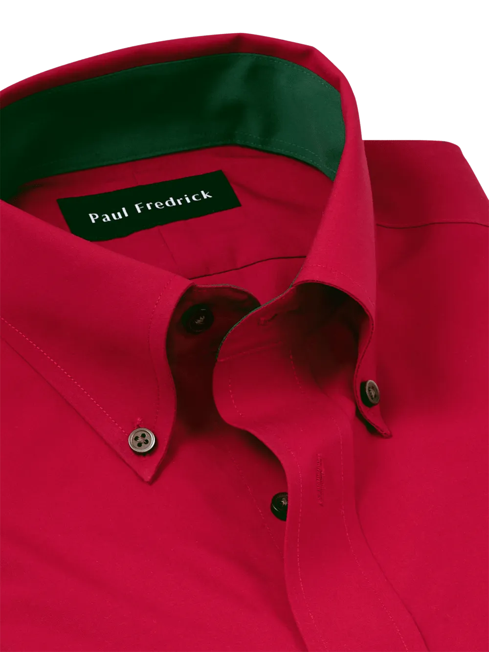 Non-Iron Cotton Solid Dress Shirt With Contrast Trim - Red
