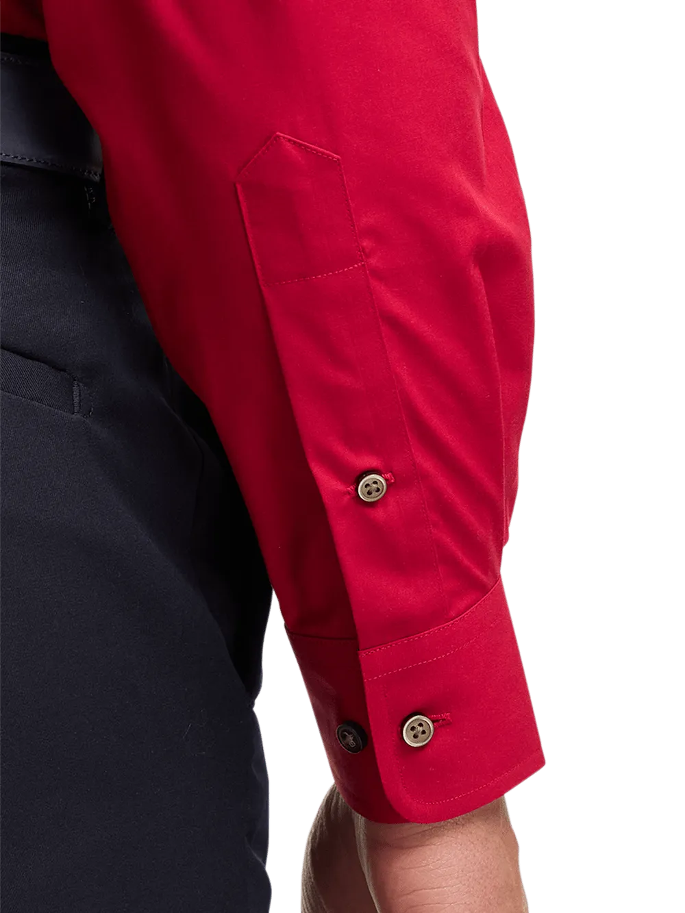 Non-Iron Cotton Solid Dress Shirt With Contrast Trim - Red