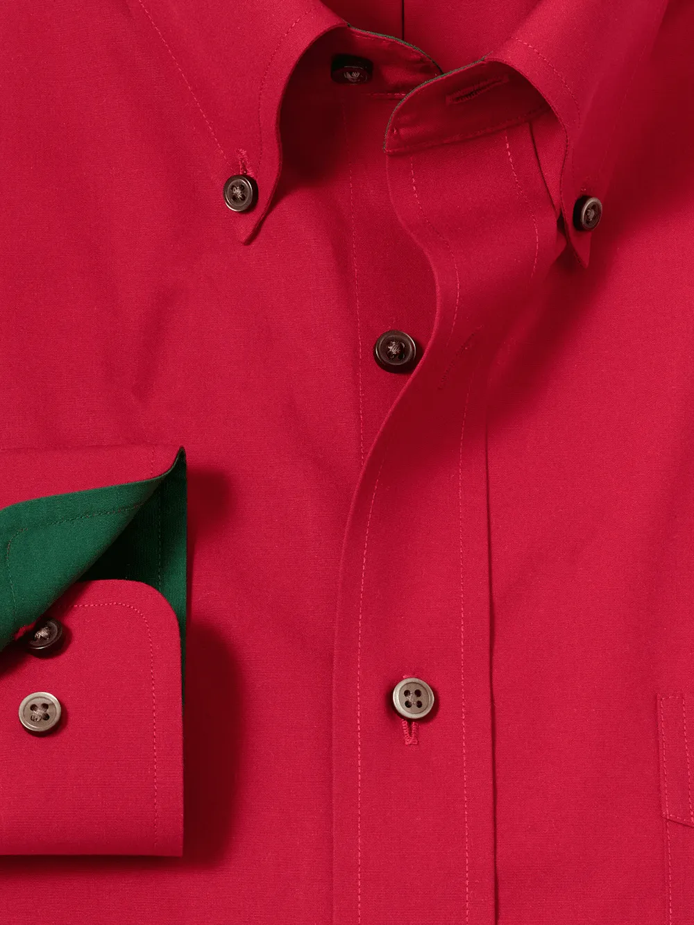 Non-Iron Cotton Solid Dress Shirt With Contrast Trim - Red