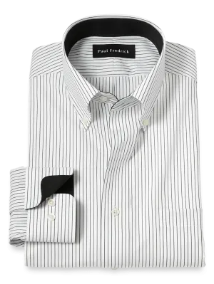 Non-Iron Cotton Stripe Dress Shirt With Contrast Trim - Black