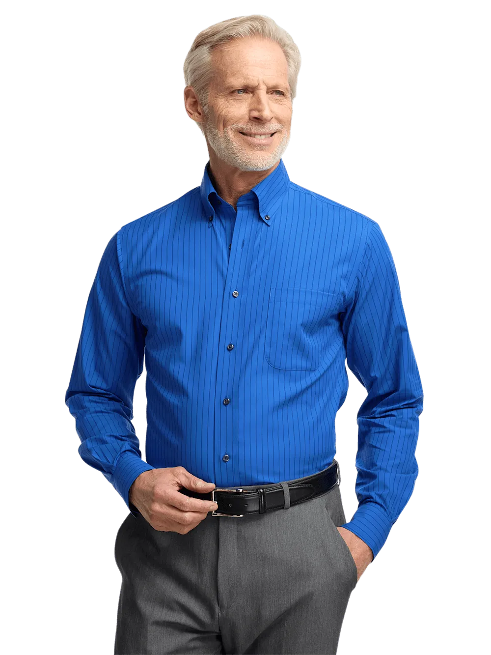 Non-Iron Cotton Stripe Dress Shirt With Contrast Trim - Blue
