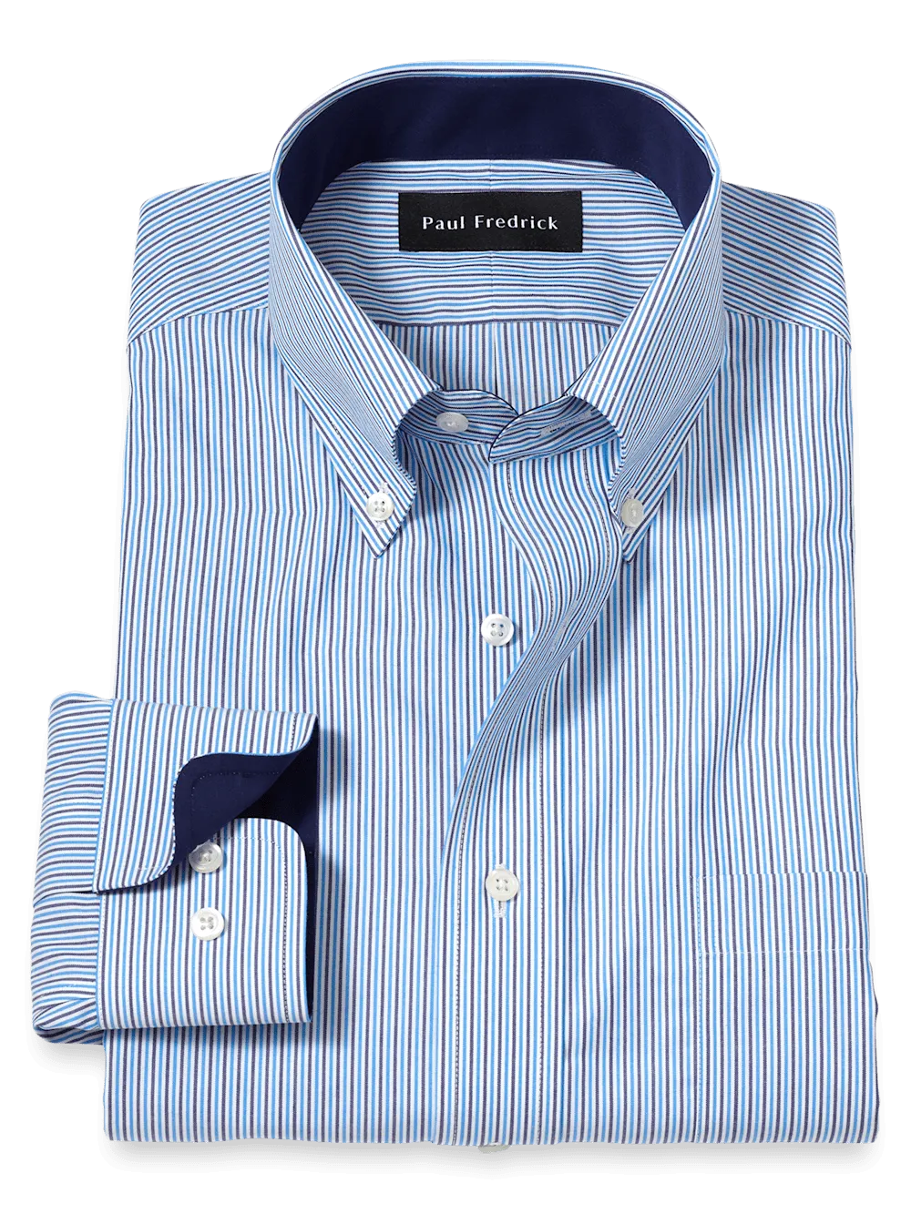 Non-Iron Cotton Stripe Dress Shirt With Contrast Trim - Blue