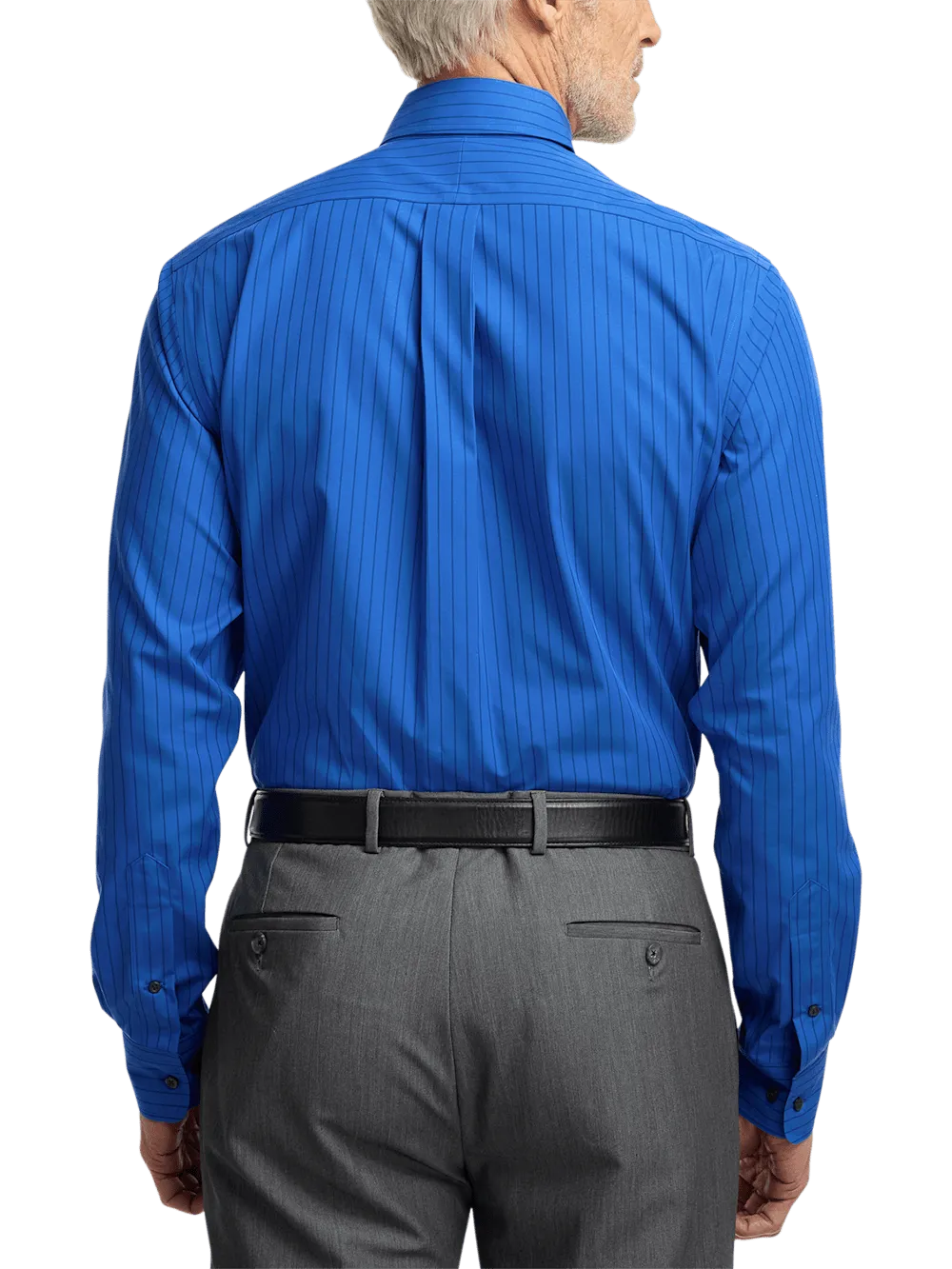 Non-Iron Cotton Stripe Dress Shirt With Contrast Trim - Blue