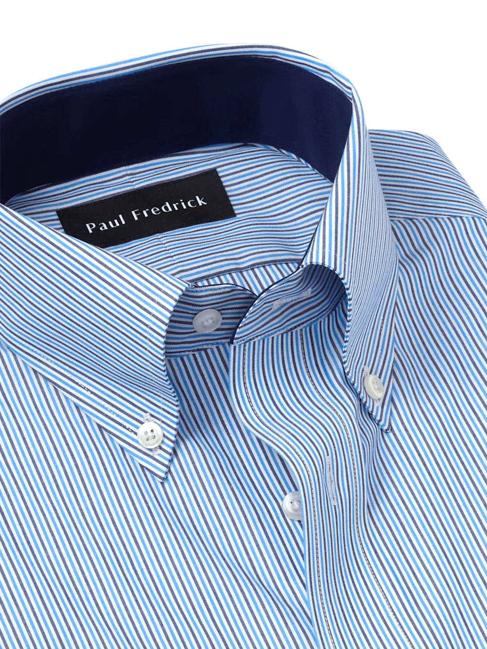 Non-Iron Cotton Stripe Dress Shirt With Contrast Trim - Blue
