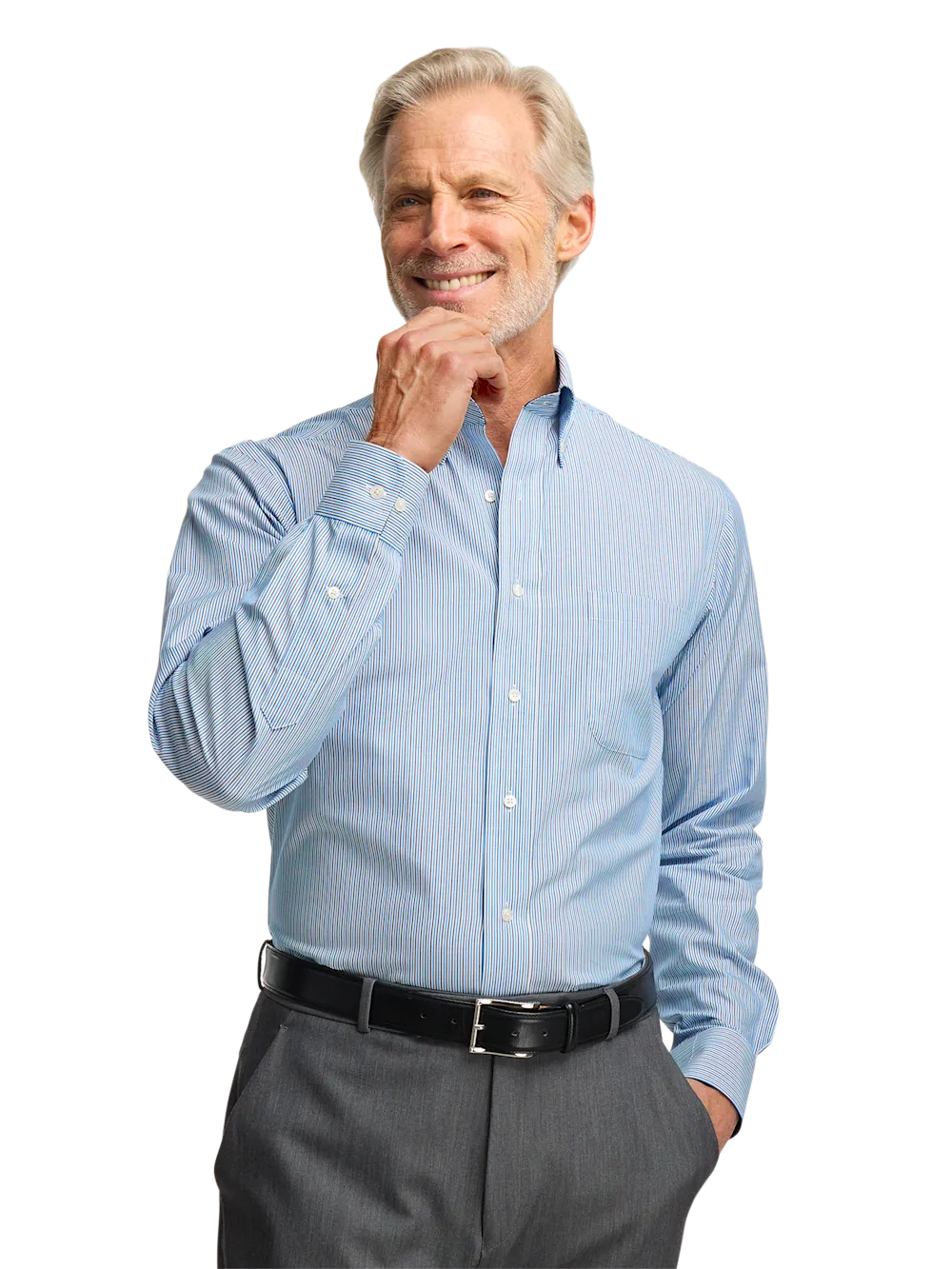 Non-Iron Cotton Stripe Dress Shirt With Contrast Trim - Blue