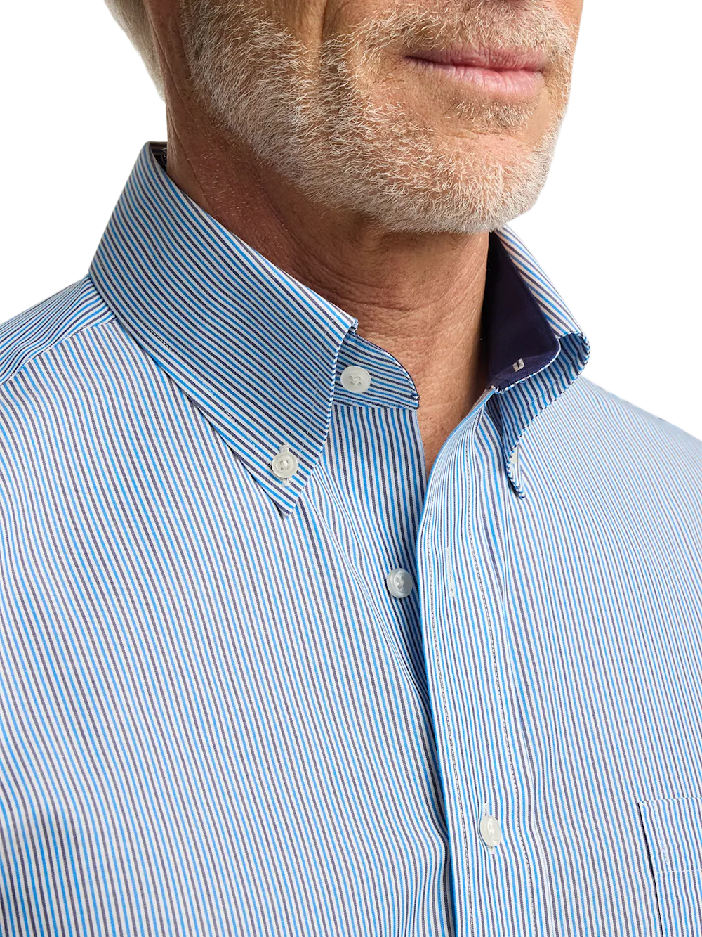 Non-Iron Cotton Stripe Dress Shirt With Contrast Trim - Blue
