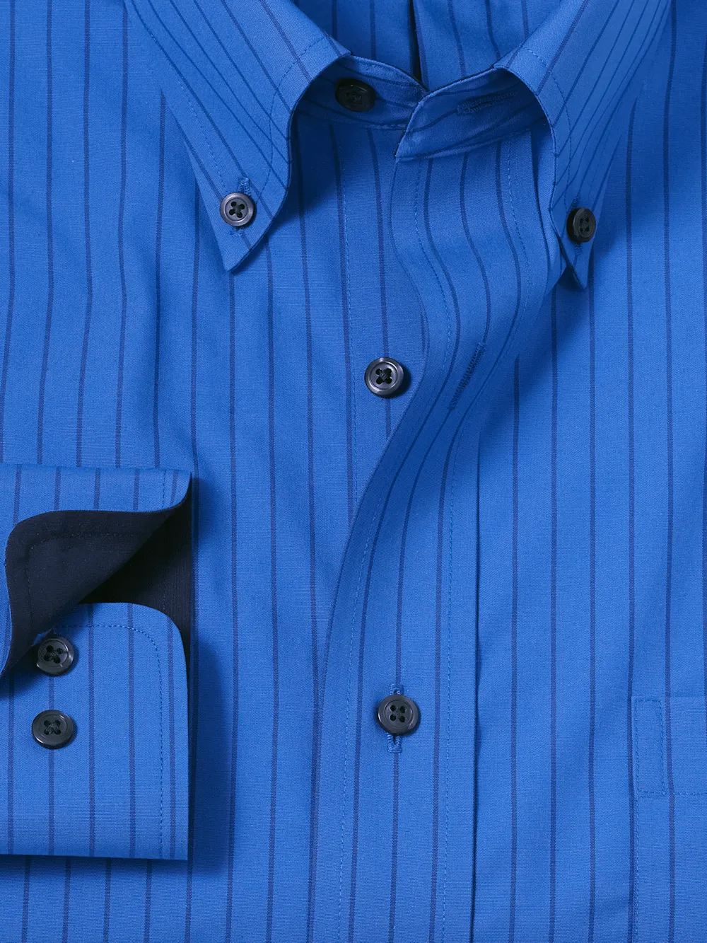 Non-Iron Cotton Stripe Dress Shirt With Contrast Trim - Blue