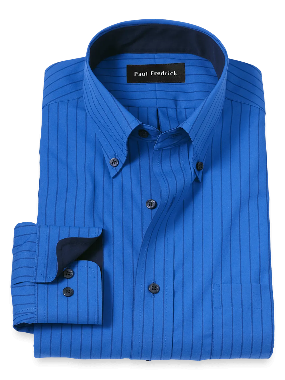 Non-Iron Cotton Stripe Dress Shirt With Contrast Trim - Blue