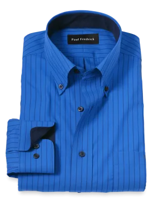 Non-Iron Cotton Stripe Dress Shirt With Contrast Trim - Blue