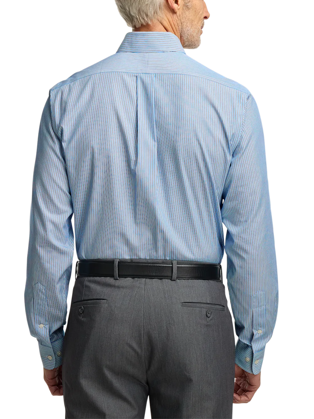 Non-Iron Cotton Stripe Dress Shirt With Contrast Trim - Blue