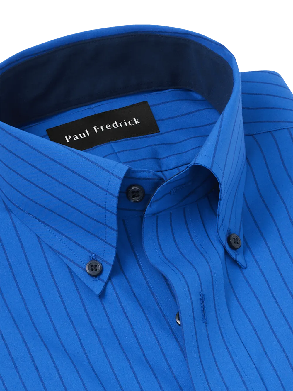 Non-Iron Cotton Stripe Dress Shirt With Contrast Trim - Blue